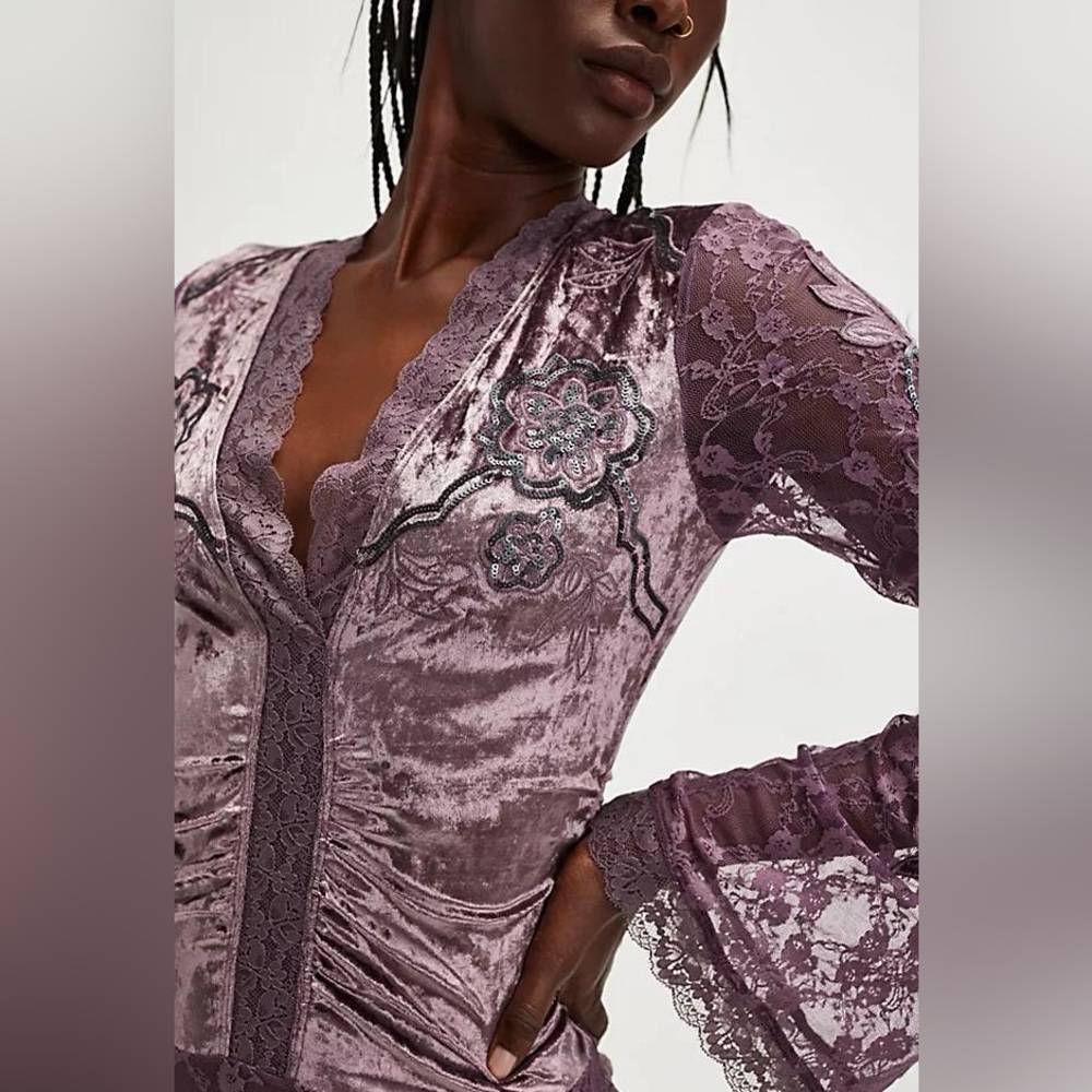 Free People Intimately Night Owl Bodysuit Purple Size Medium NWOT